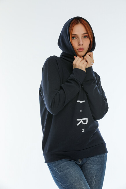 Süperlife Kadın Kapşonlu AR Baskılı İnce Sweatshırt SPR22SWk162