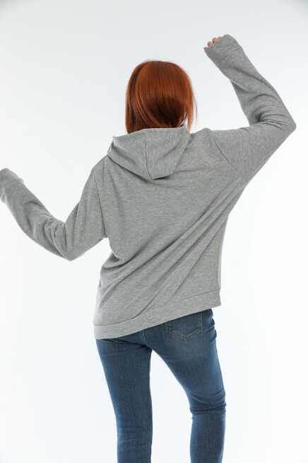 Süperlife Kadın Kapşonlu AR Baskılı İnce Sweatshırt SPR22SWk162