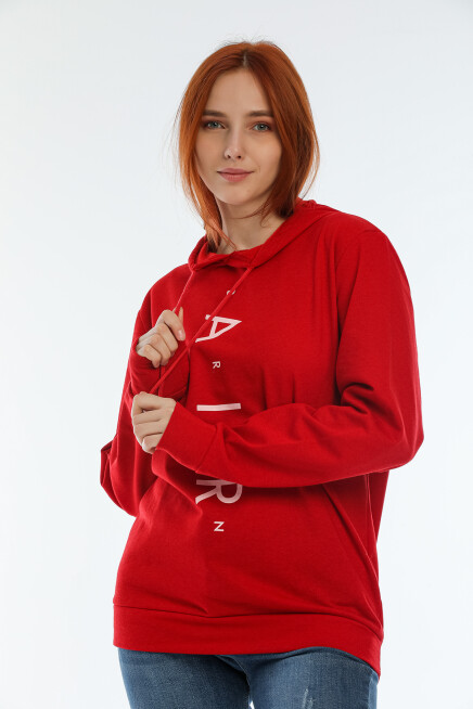 Süperlife Kadın Kapşonlu AR Baskılı İnce Sweatshırt SPR22SWk162