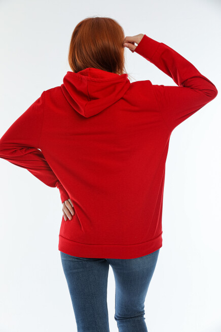 Süperlife Kadın Kapşonlu AR Baskılı İnce Sweatshırt SPR22SWk162