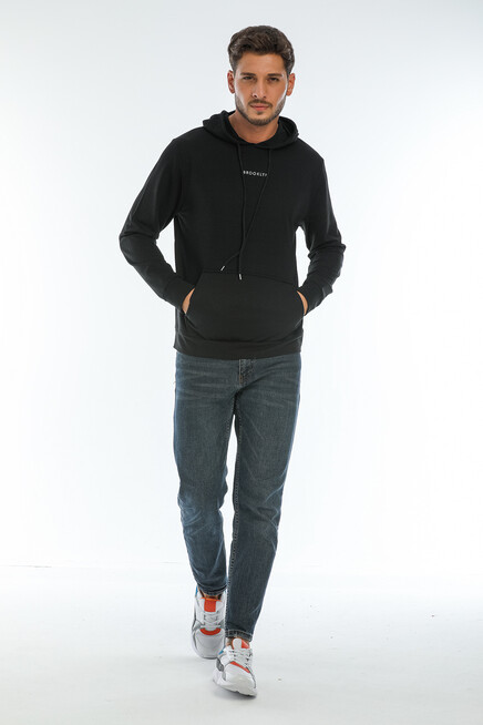Süperlife Erkek Kapşonlu Regular Fit Brooklyn Baskılı İnce Sweatshirt SPR22SW161