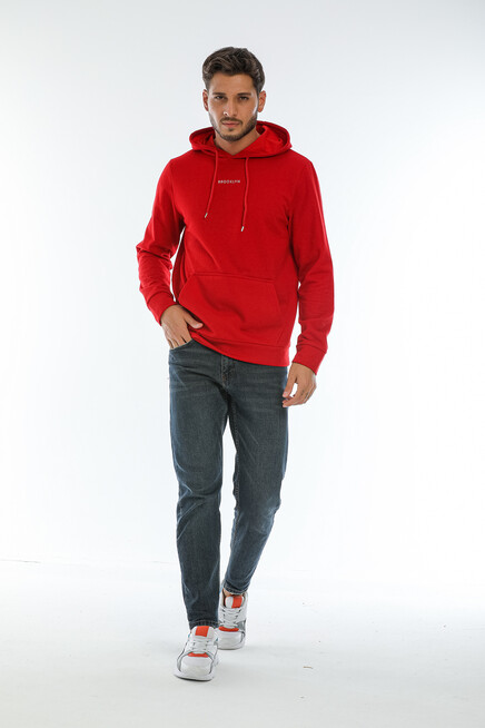 Süperlife Erkek Kapşonlu Regular Fit Brooklyn Baskılı İnce Sweatshirt SPR22SW161