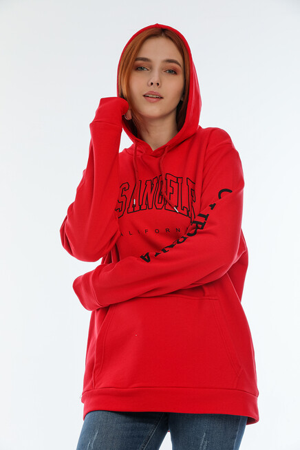 Kadın Kapşonlu Oversize Fit Baskılı Sweatshirt SPR22SWK163