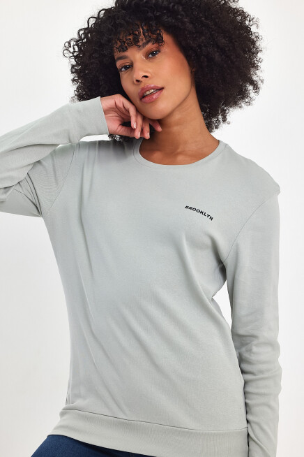 Süperlife Bisiklet Yaka Uzun Kollu Dar Kalıp İnce Sweatshirt SPR21K18