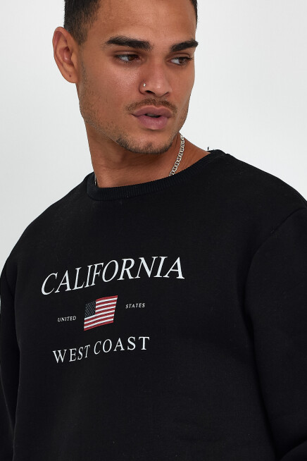 Süperlife Erkek Bisiklet Yaka Rahat Kalıp İçi Polarlı 3 iplik Amerikan Baskılı Swetashırt spr24sw26