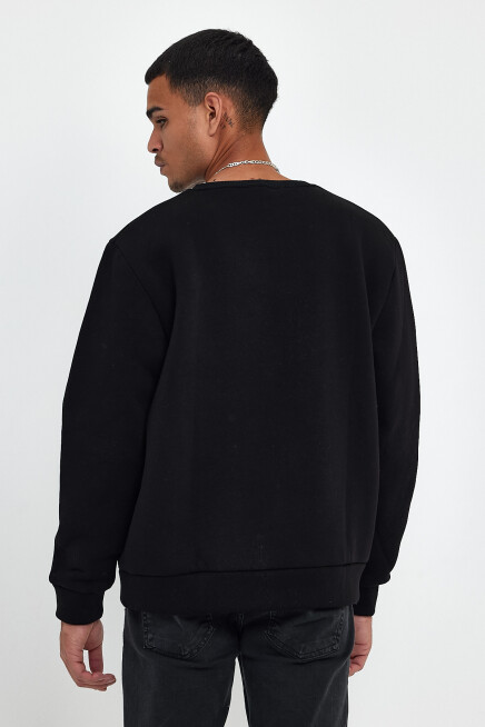 Süperlife Erkek Bisiklet Yaka Rahat Kalıp İçi Polarlı 3 iplik Amerikan Baskılı Swetashırt spr24sw26