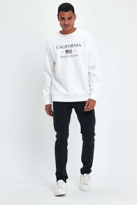 Süperlife Erkek Bisiklet Yaka Rahat Kalıp İçi Polarlı 3 iplik Amerikan Baskılı Swetashırt spr24sw26