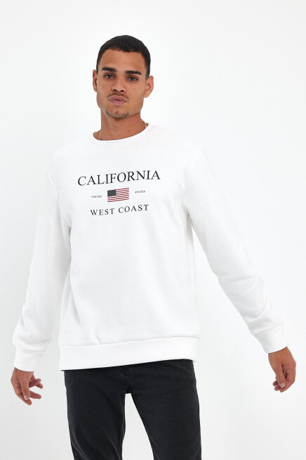 Süperlife Erkek Bisiklet Yaka Rahat Kalıp İçi Polarlı 3 iplik Amerikan Baskılı Swetashırt spr24sw26