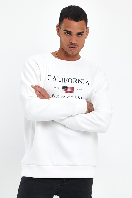 Süperlife Erkek Bisiklet Yaka Rahat Kalıp İçi Polarlı 3 iplik Amerikan Baskılı Swetashırt spr24sw26