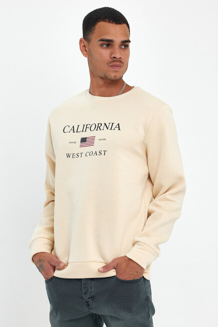 Süperlife Erkek Bisiklet Yaka Rahat Kalıp İçi Polarlı 3 iplik Amerikan Baskılı Swetashırt spr24sw26