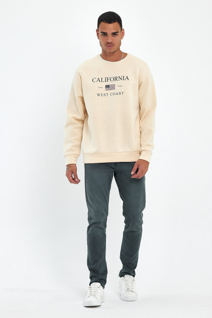 Süperlife Erkek Bisiklet Yaka Rahat Kalıp İçi Polarlı 3 iplik Amerikan Baskılı Swetashırt spr24sw26