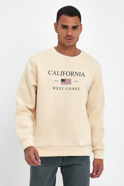 Süperlife Erkek Bisiklet Yaka Rahat Kalıp İçi Polarlı 3 iplik Amerikan Baskılı Swetashırt spr24sw26