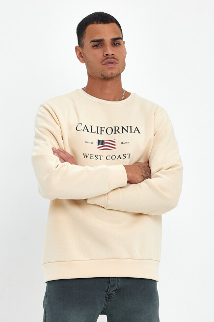 Süperlife Erkek Bisiklet Yaka Rahat Kalıp İçi Polarlı 3 iplik Amerikan Baskılı Swetashırt spr24sw26