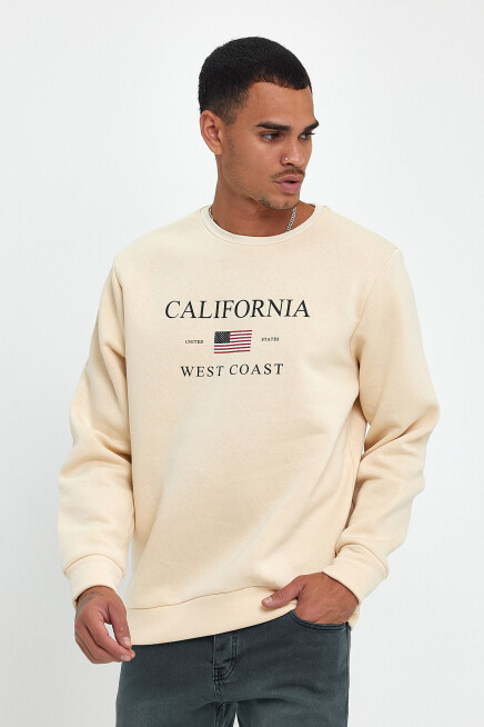 Süperlife Erkek Bisiklet Yaka Rahat Kalıp İçi Polarlı 3 iplik Amerikan Baskılı Swetashırt spr24sw26