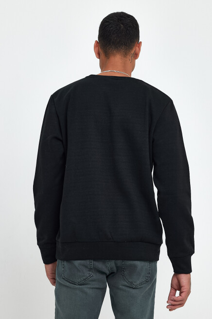 Süperlife Erkek Bisiklet Yaka Rahat Kalıp İçi Polarlı 3 iplik Baskılı Swetashırt Spr24sw27