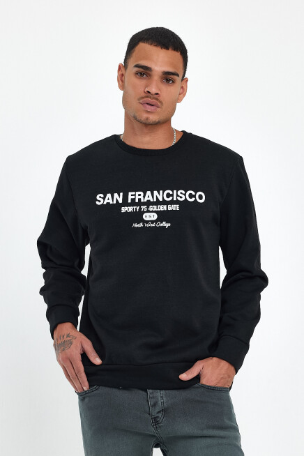 Süperlife Erkek Bisiklet Yaka Rahat Kalıp İçi Polarlı 3 iplik Baskılı Swetashırt Spr24sw27