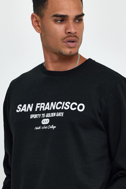 Süperlife Erkek Bisiklet Yaka Rahat Kalıp İçi Polarlı 3 iplik Baskılı Swetashırt Spr24sw27