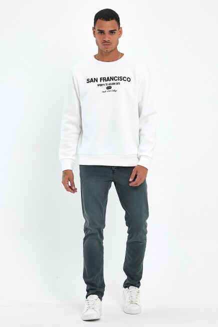 Süperlife Erkek Bisiklet Yaka Rahat Kalıp İçi Polarlı 3 iplik Baskılı Swetashırt Spr24sw27