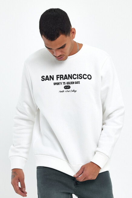 Süperlife Erkek Bisiklet Yaka Rahat Kalıp İçi Polarlı 3 iplik Baskılı Swetashırt Spr24sw27