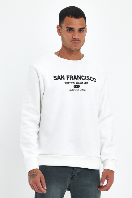 Süperlife Erkek Bisiklet Yaka Rahat Kalıp İçi Polarlı 3 iplik Baskılı Swetashırt Spr24sw27