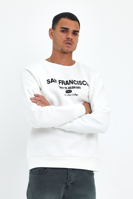 Süperlife Erkek Bisiklet Yaka Rahat Kalıp İçi Polarlı 3 iplik Baskılı Swetashırt Spr24sw27