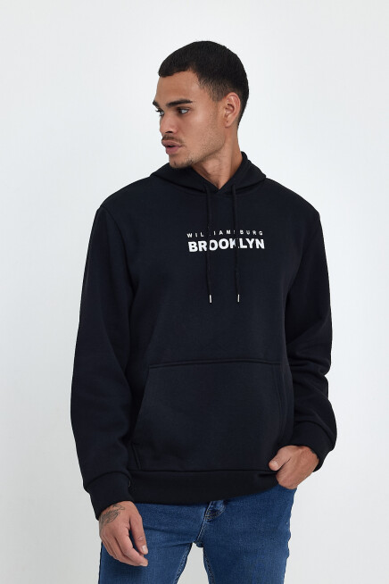 Erkek Kapşonlu Rahat Kalıp İçi Polarlı 3 iplik  Wıllams. Brooklyn Baskılı Swetashırt spr24sw04