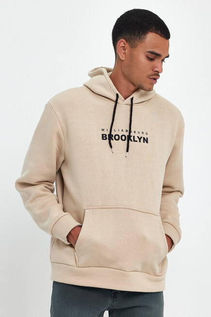 Erkek Kapşonlu Rahat Kalıp İçi Polarlı 3 iplik  Wıllams. Brooklyn Baskılı Swetashırt spr24sw04