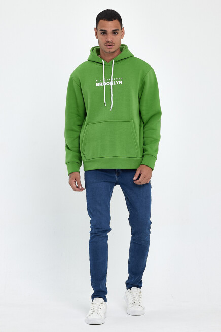 Erkek Kapşonlu Rahat Kalıp İçi Polarlı 3 iplik  Wıllams. Brooklyn Baskılı Swetashırt spr24sw04