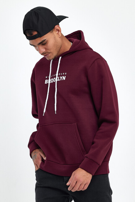 Erkek Kapşonlu Rahat Kalıp İçi Polarlı 3 iplik  Wıllams. Brooklyn Baskılı Swetashırt spr24sw04