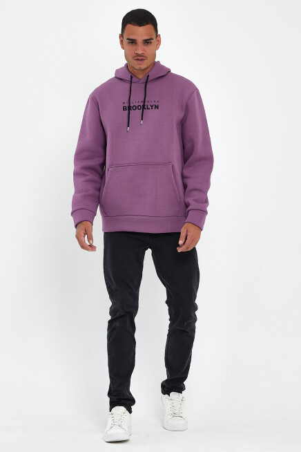 Erkek Kapşonlu Rahat Kalıp İçi Polarlı 3 iplik  Wıllams. Brooklyn Baskılı Swetashırt spr24sw04