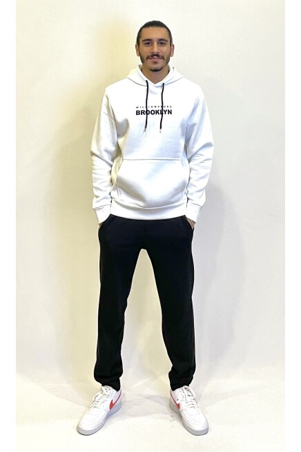 Erkek Kapşonlu Rahat Kalıp İçi Polarlı 3 iplik  Wıllams. Brooklyn Baskılı Swetashırt spr24sw04