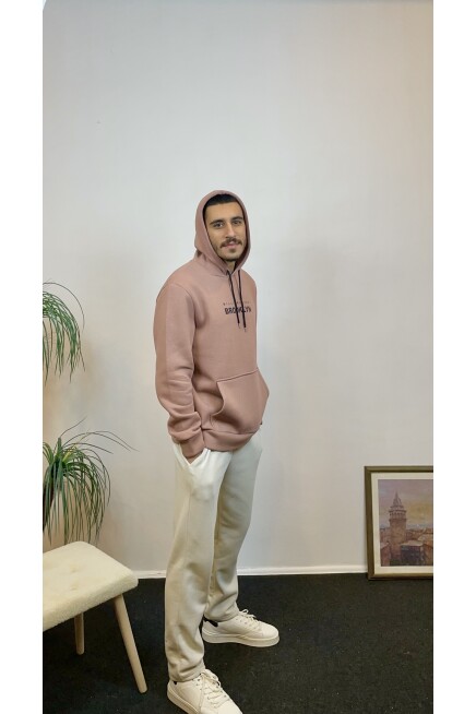 Erkek Kapşonlu Rahat Kalıp İçi Polarlı 3 iplik  Wıllams. Brooklyn Baskılı Swetashırt spr24sw04