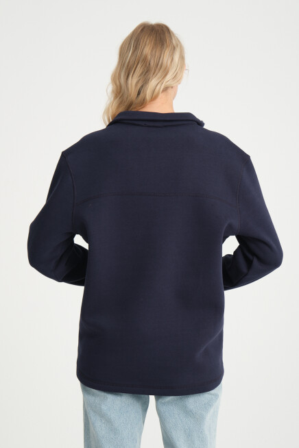  Kadın  Rahat Kalıp İçi Polarlı 3 iplik Yarım Fermuarlı  SweatShırt spr24swK21