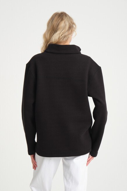  Kadın  Rahat Kalıp İçi Polarlı 3 iplik Yarım Fermuarlı  SweatShırt spr24swK21