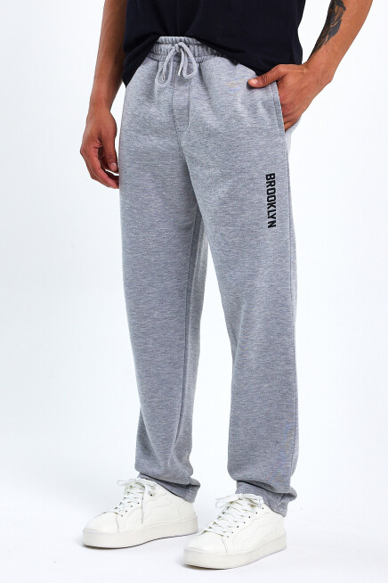 Erkek Regular/Normal Kesim Lastik Belli  Brooklyn Şehir Baskılı İnce Eşofman Altı 24EA205