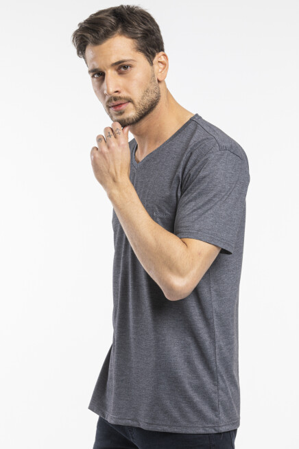 Süperlife Erkek V Yaka Slim Fit Brooklyn Baskılı Kısa Kollu Tişort SPR 265