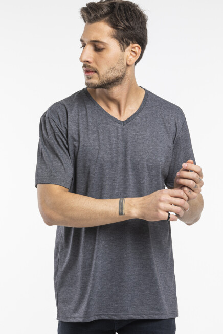 Süperlife Erkek V Yaka Slim Fit Brooklyn Baskılı Kısa Kollu Tişort SPR 265