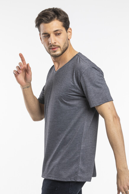 Süperlife Erkek V Yaka Slim Fit Brooklyn Baskılı Kısa Kollu Tişort SPR 265