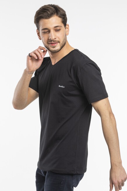 Süperlife Erkek V Yaka Slim Fit Brooklyn Baskılı Kısa Kollu Tişort SPR 265