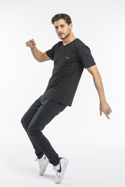 Süperlife Erkek V Yaka Slim Fit Brooklyn Baskılı Kısa Kollu Tişort SPR 265