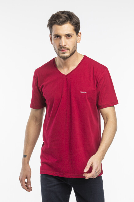 Süperlife Erkek V Yaka Slim Fit Brooklyn Baskılı Kısa Kollu Tişort SPR 265