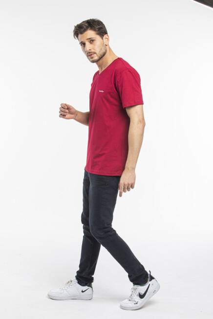 Süperlife Erkek V Yaka Slim Fit Brooklyn Baskılı Kısa Kollu Tişort SPR 265