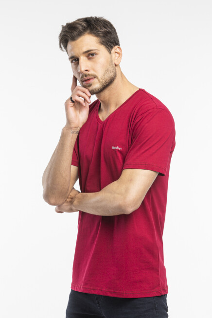 Süperlife Erkek V Yaka Slim Fit Brooklyn Baskılı Kısa Kollu Tişort SPR 265