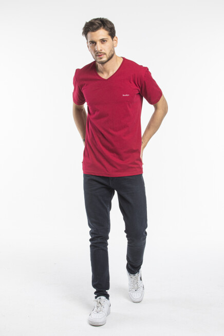 Süperlife Erkek V Yaka Slim Fit Brooklyn Baskılı Kısa Kollu Tişort SPR 265