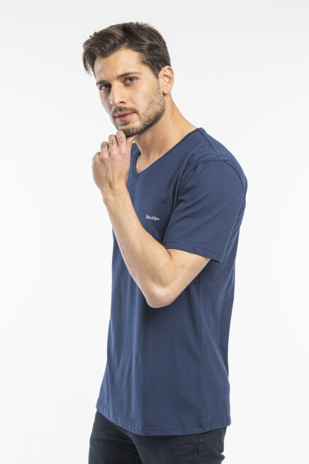 Süperlife Erkek V Yaka Slim Fit Brooklyn Baskılı Kısa Kollu Tişort SPR 265