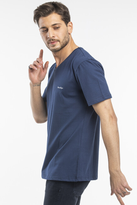 Süperlife Erkek V Yaka Slim Fit Brooklyn Baskılı Kısa Kollu Tişort SPR 265