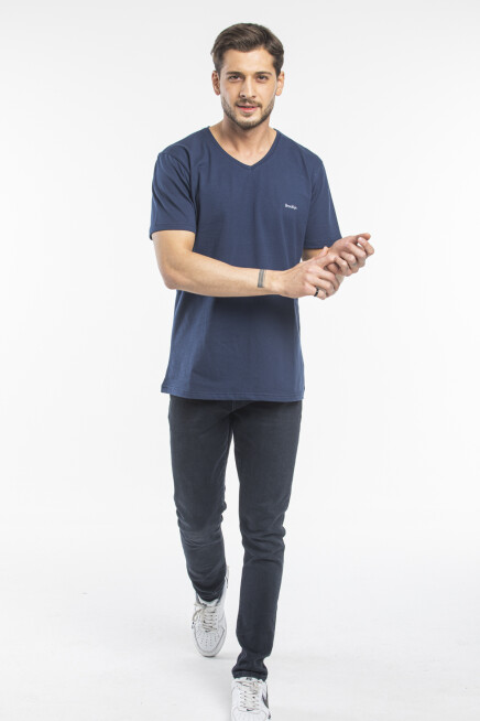 Süperlife Erkek V Yaka Slim Fit Brooklyn Baskılı Kısa Kollu Tişort SPR 265