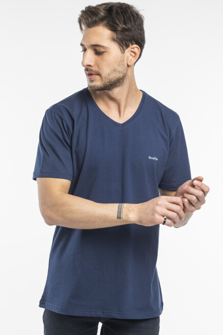 Süperlife Erkek V Yaka Slim Fit Brooklyn Baskılı Kısa Kollu Tişort SPR 265