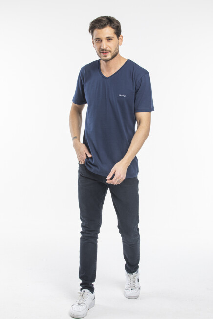 Süperlife Erkek V Yaka Slim Fit Brooklyn Baskılı Kısa Kollu Tişort SPR 265