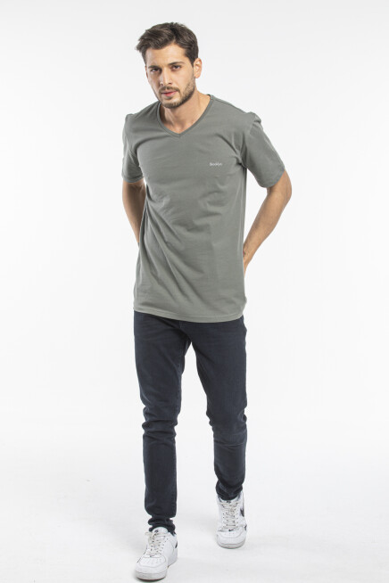 Süperlife Erkek V Yaka Slim Fit Brooklyn Baskılı Kısa Kollu Tişort SPR 265